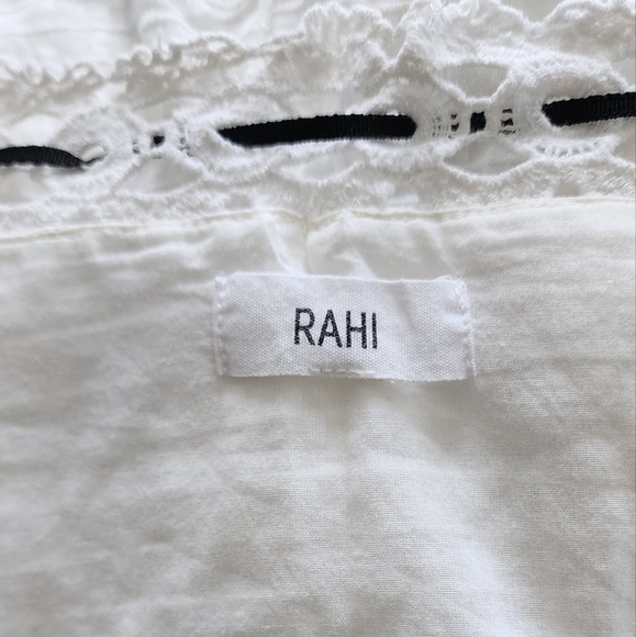 RAHI WHITE BLACK EMBROIDERED CAP PUFF SLEEVES SHORT MINI COTTON DRESS MEDIUM - Picture 2 of 15